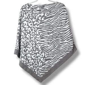 Barefoot Dreams Dove Gray Print CozyChic Ultra Lite Ocean Breeze Sweater Poncho